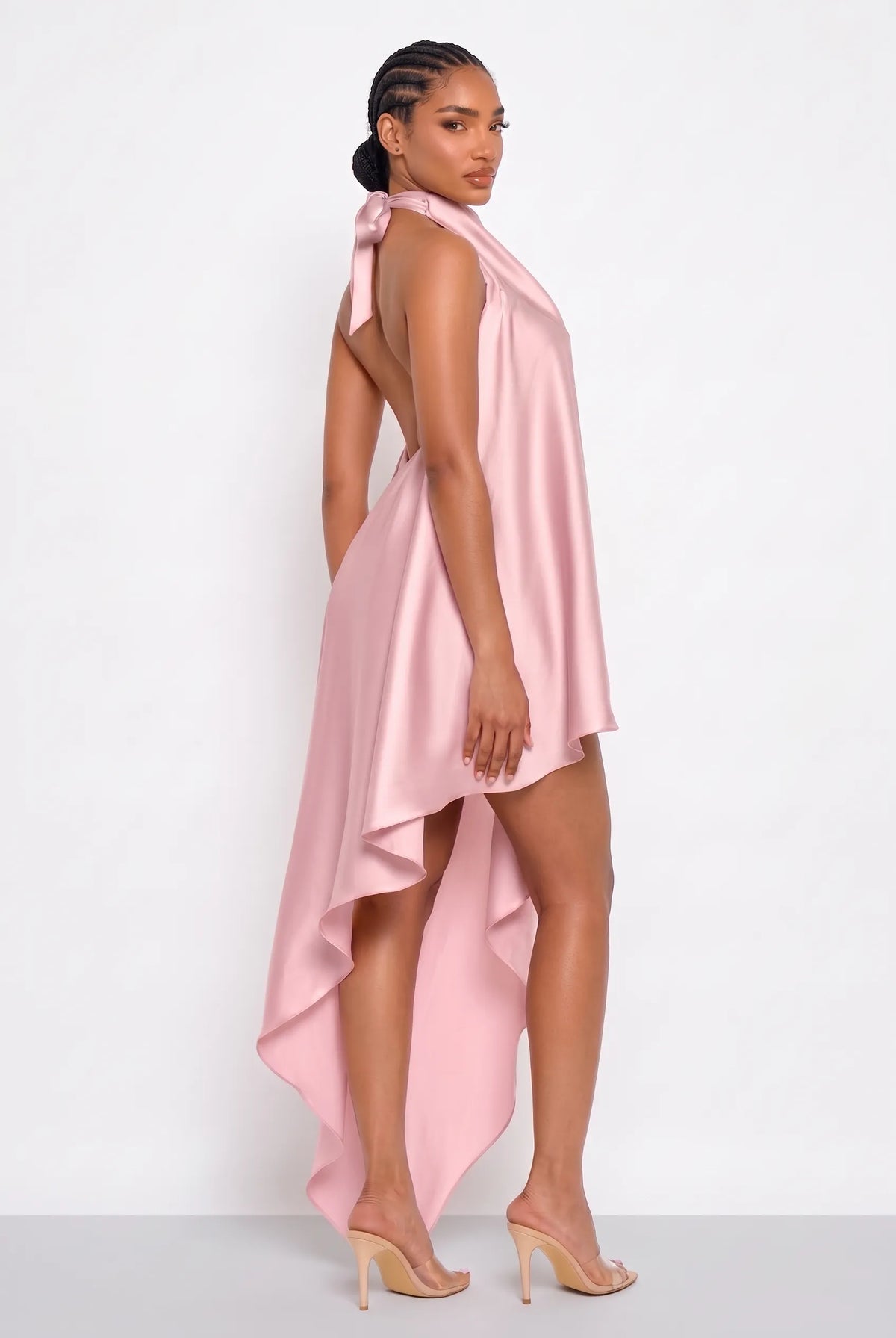 Satin Asymmetric Draped Dress