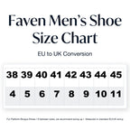 Faven Men's Shoe Size Chart for EU to UK conversion on a white background