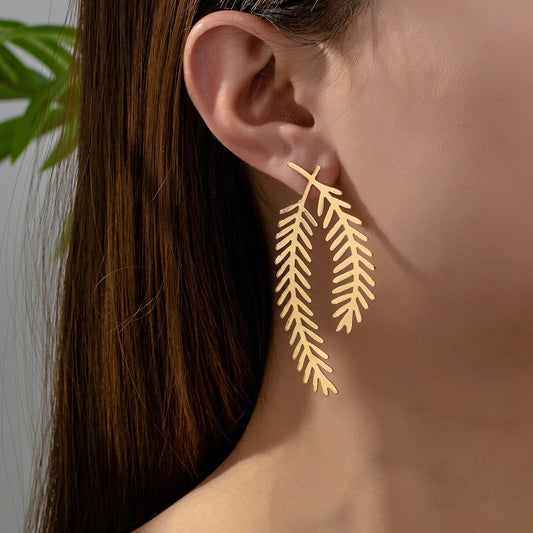 FAVEN Gold leaf-shaped earrings