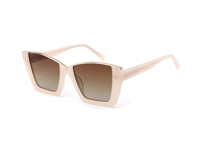 Sunglasses with a gold frame and brown gradient lenses on a white background