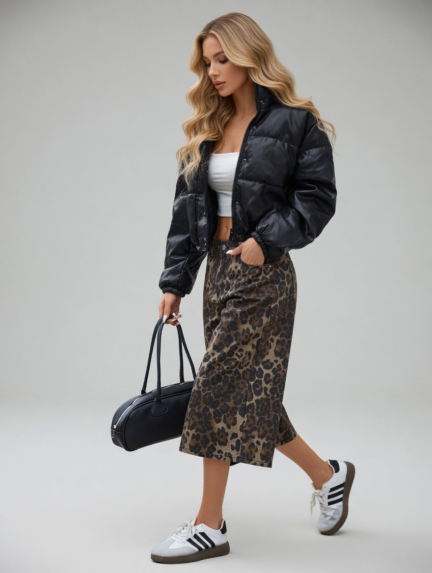Long Sleeve Zipper Front Short Padded Coat Jacket