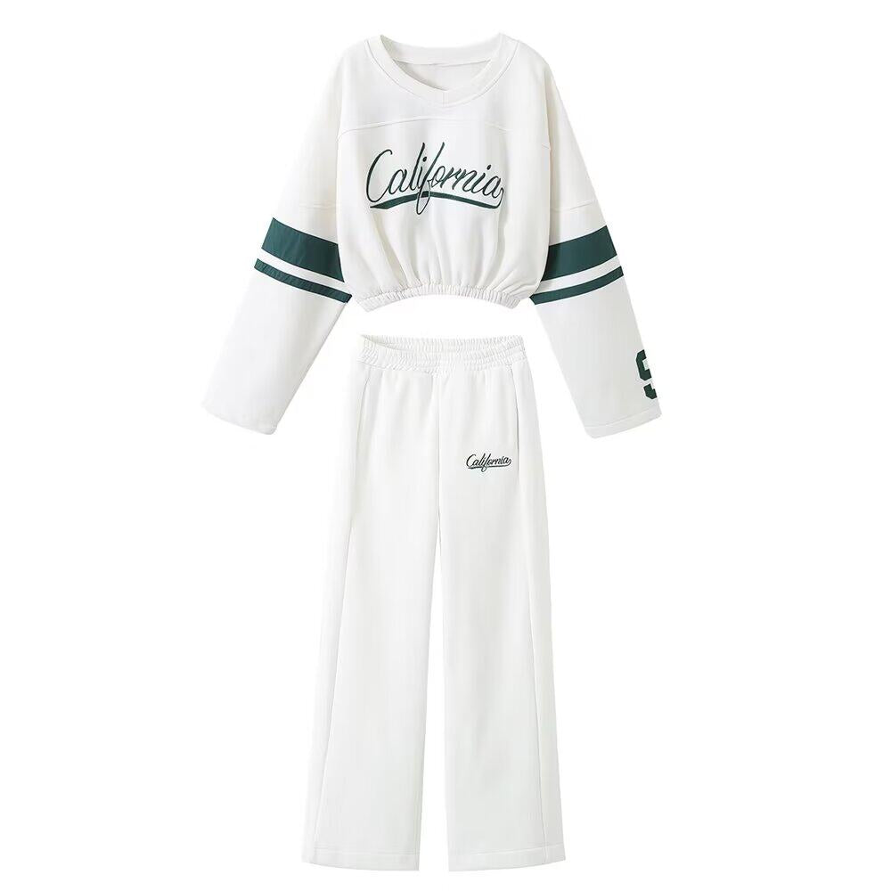 California Letter Print Cropped Sweatshirt & Wide Leg Sweatpants Two-Piece Set