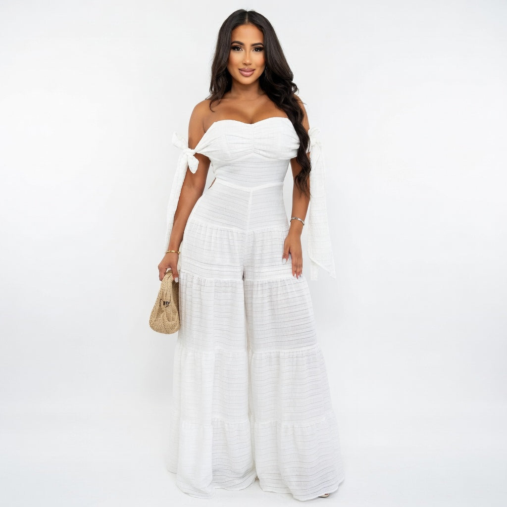 Off Shoulder Tube Loose Wide Leg Jumpsuit