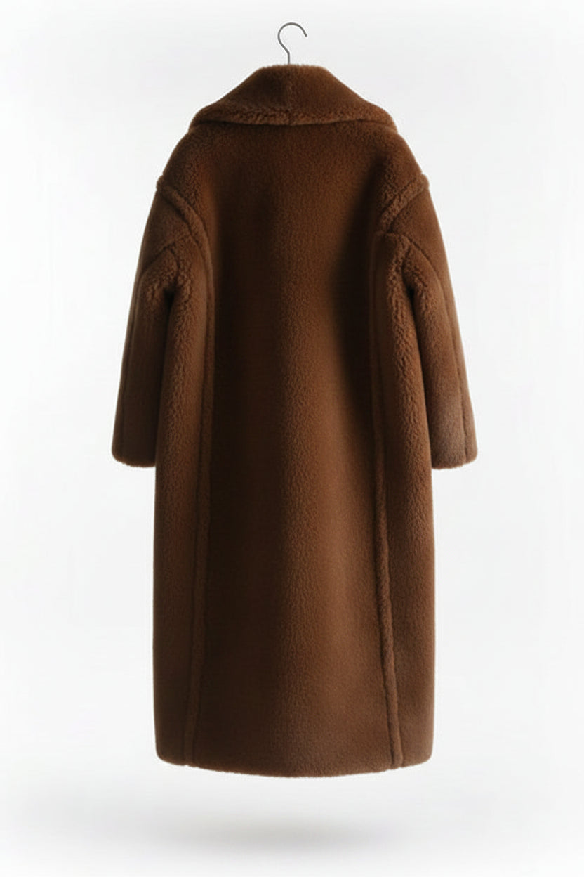 Brown coat on a hanger against a white background