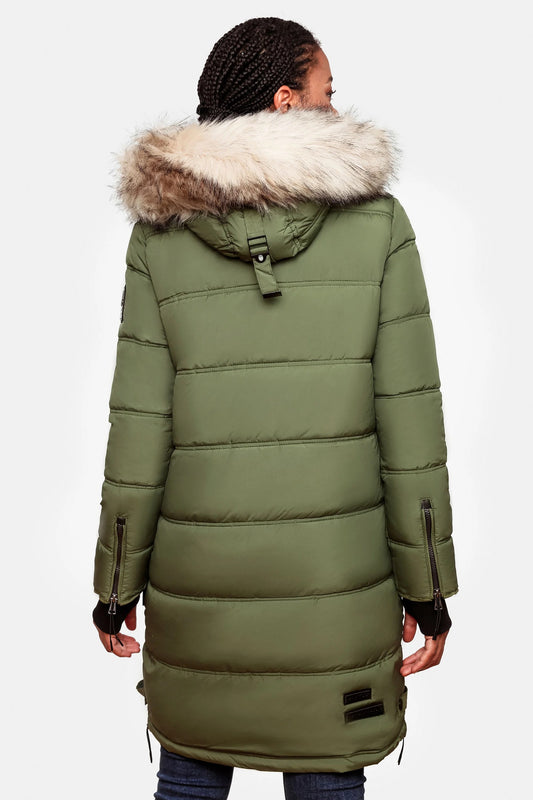 Fuzzy Trim Hooded Padded Coat