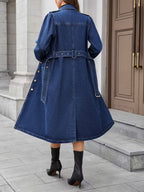 Flap Pocket Belted Denim Coat Dress