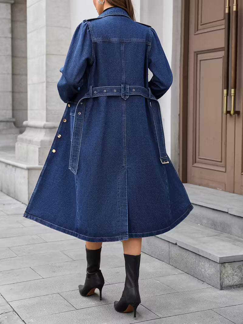 Flap Pocket Belted Denim Coat Dress