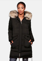 Fuzzy Trim Hooded Padded Coats