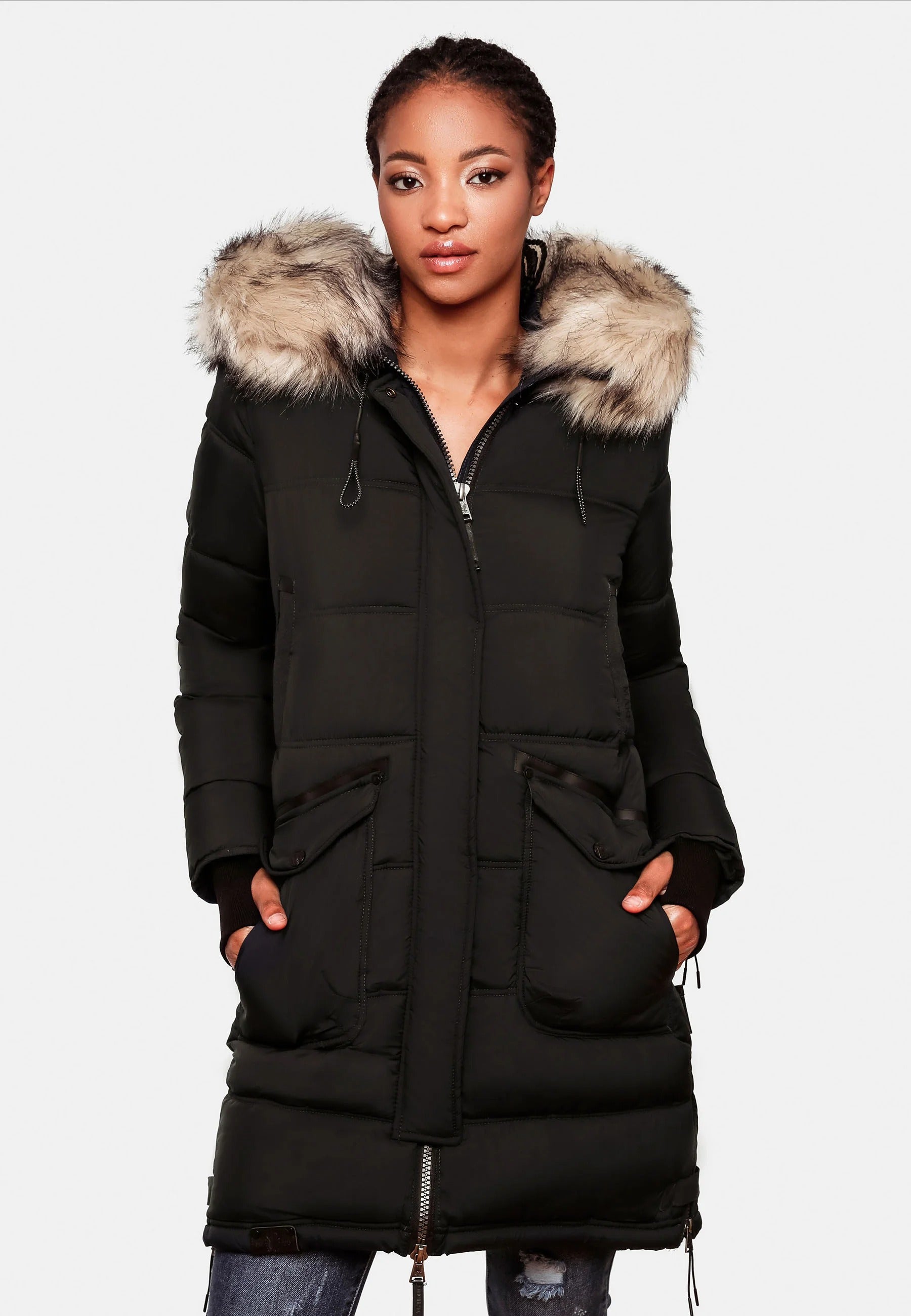Fuzzy Trim Hooded Padded Coats