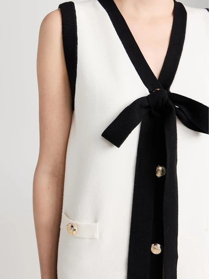 Elegant V-Neck Tie-Front Knit  Dress
