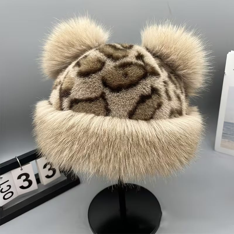 Vintage Leopard Mongolian Fur Hat