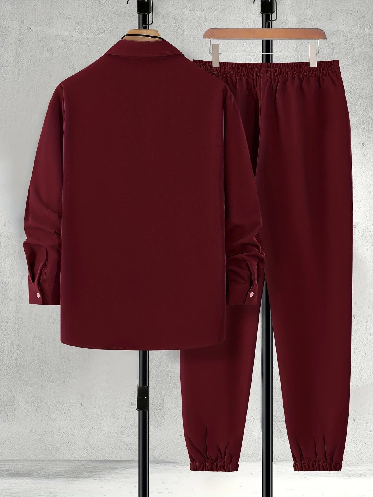 Long Sleeve Shirt Solid Drawstring Pants Two-piece Set