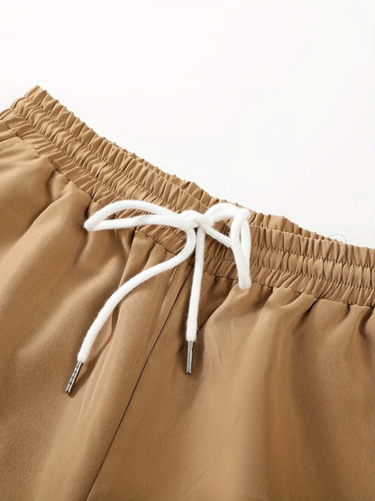 Long Sleeve Shirt Solid Drawstring Pants  Two-piece Sets
