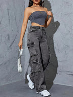Flap Pocke High Waisted Jeans