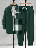 Long Sleeve Shirt Solid Drawstring Pants  Two-piece Set