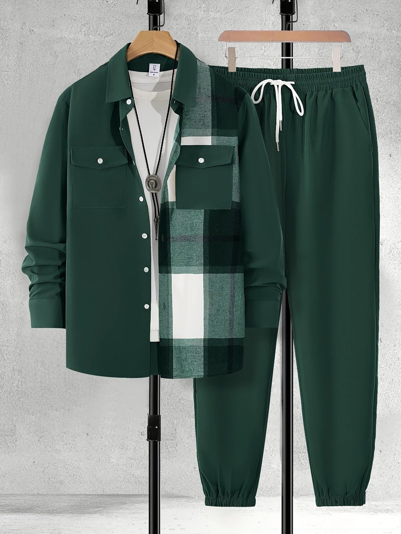 Long Sleeve Shirt Solid Drawstring Pants  Two-piece Set