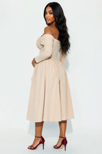 Off Shoulder Crepe Knit Midi Dress