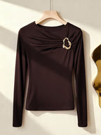 Elegant Long Sleeve Chest Wrinkle Top