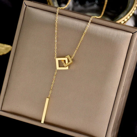 Square Long Bar Pendant Necklace