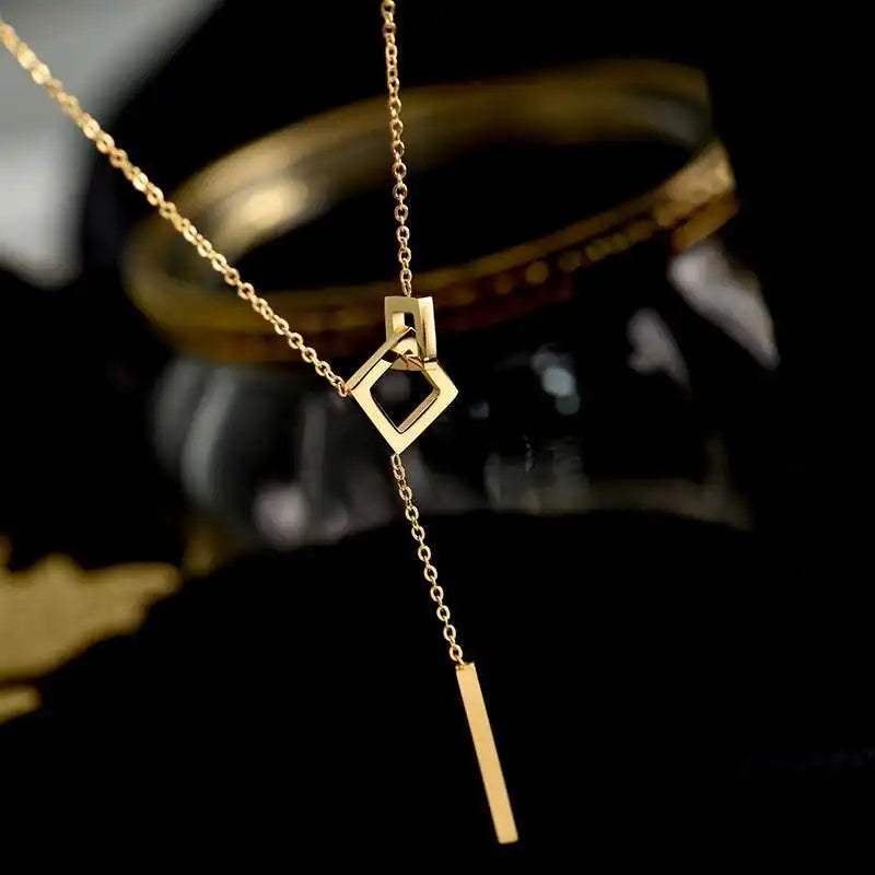 Square Long Bar Pendant Necklace