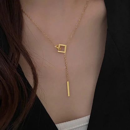 Square Long Bar Pendant Necklace