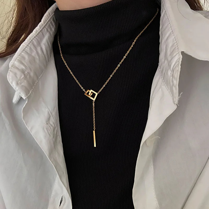Square Long Bar Pendant Necklace