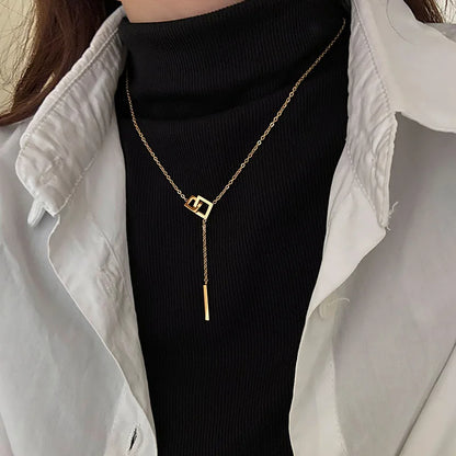 Square Long Bar Pendant Necklace