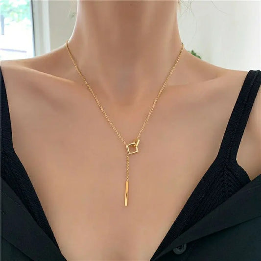 Square Long Bar Pendant Necklace