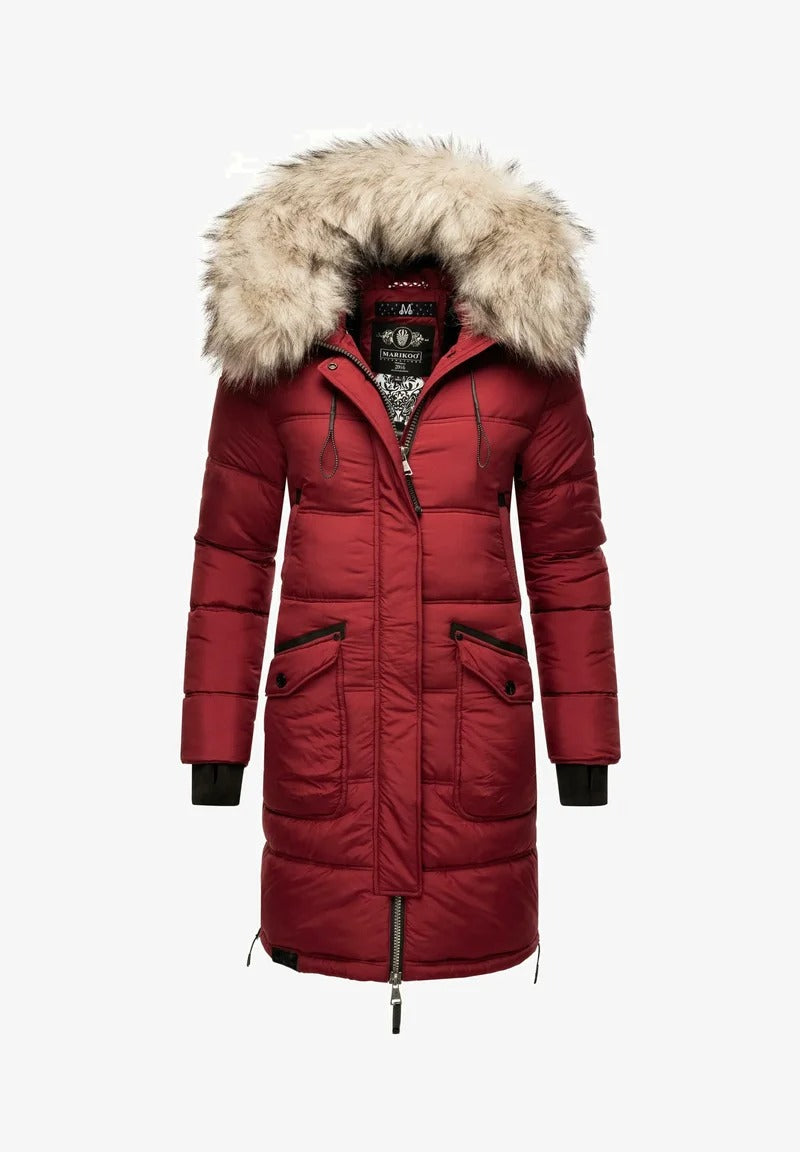 Fuzzy Trim Hooded Padded  Coat