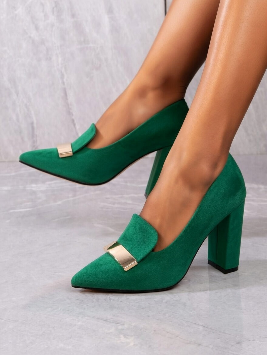 Pointed-toe Block Heel Pumps
