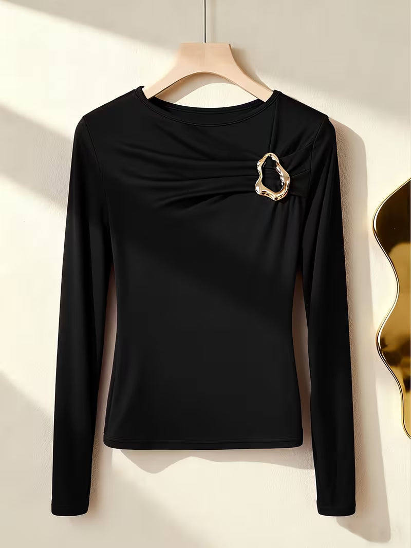 Elegant Long Sleeve Chest Wrinkle Top