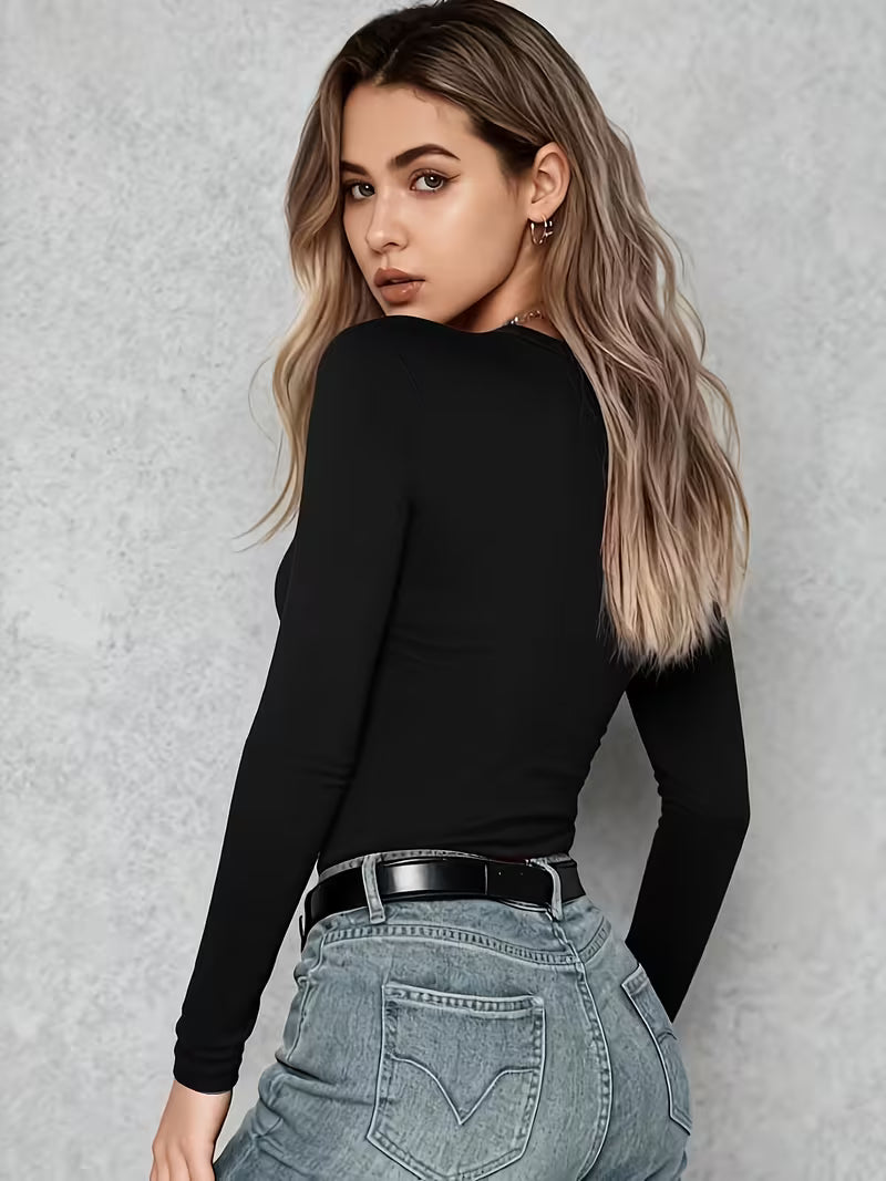 Elegant Long Sleeve Chest Wrinkle Top