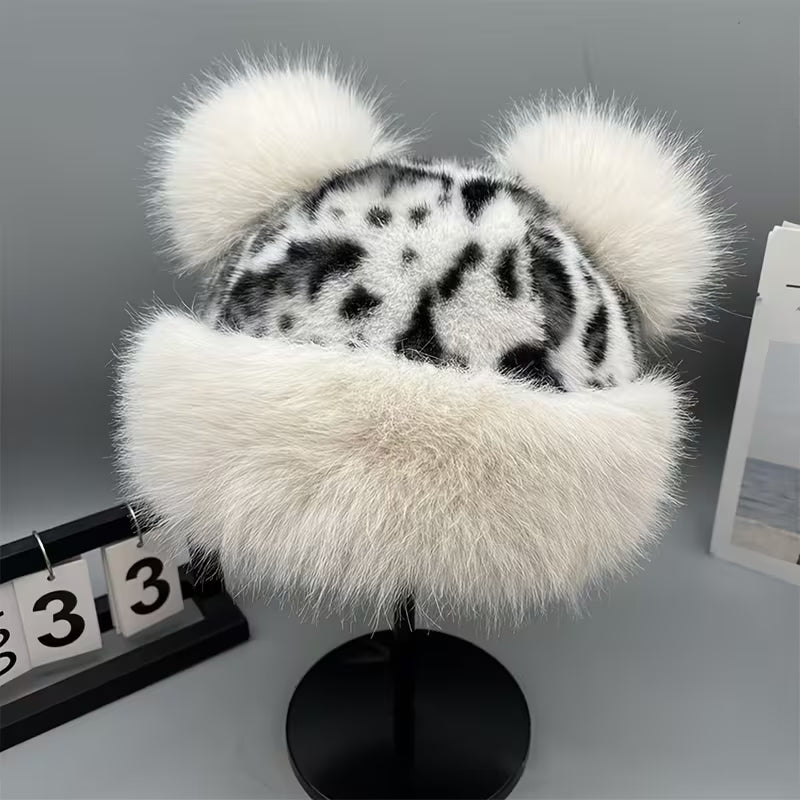 Vintage Leopard Mongolian Fur Hat
