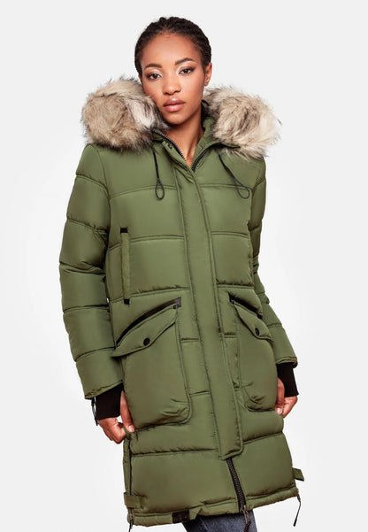 Fuzzy Trim Hooded Padded Coat