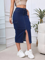 High-Waisted Midi Denim Skirt