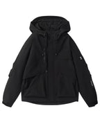 Black jacket with a hood on a white background