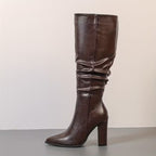 Knee-High Chunky Pointed-Toe Heel Boots