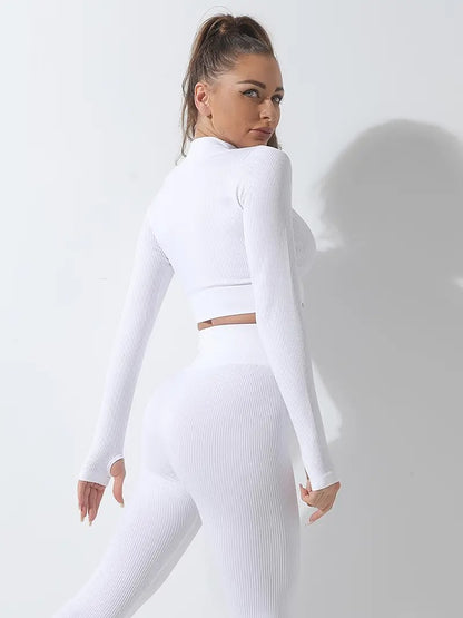 Zipper Half Placket Rib-knit Set