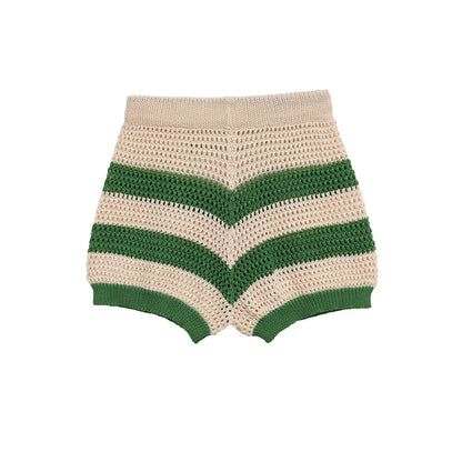 Striped Knit Cardigan Shirt and Knit Shorts Set