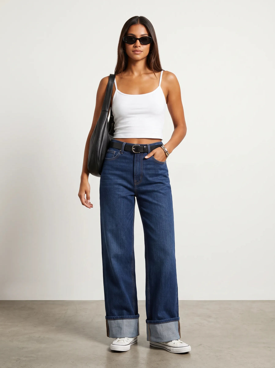 The Deep-Indigo Wide-Cuff Barrel Jean