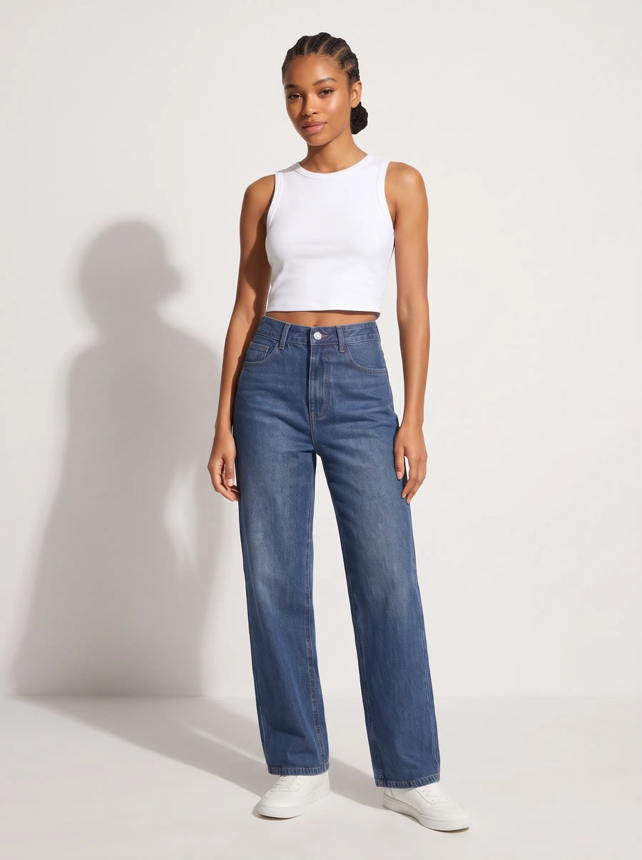 High-Waist Straight-Leg Denim