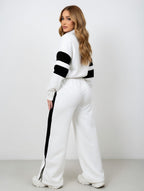 Street Stand-Up Collar Jacket and Straight Wide-Leg Trousers Two-Piece Set
