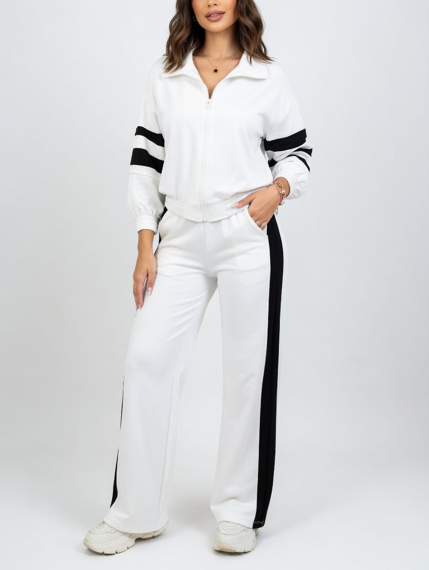 Street Stand-Up Collar Jacket and Straight Wide-Leg Trousers Two-Piece Set