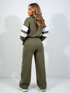 Street Stand-Up Collar Jacket and Straight Wide-Leg Trousers Two-Piece Set