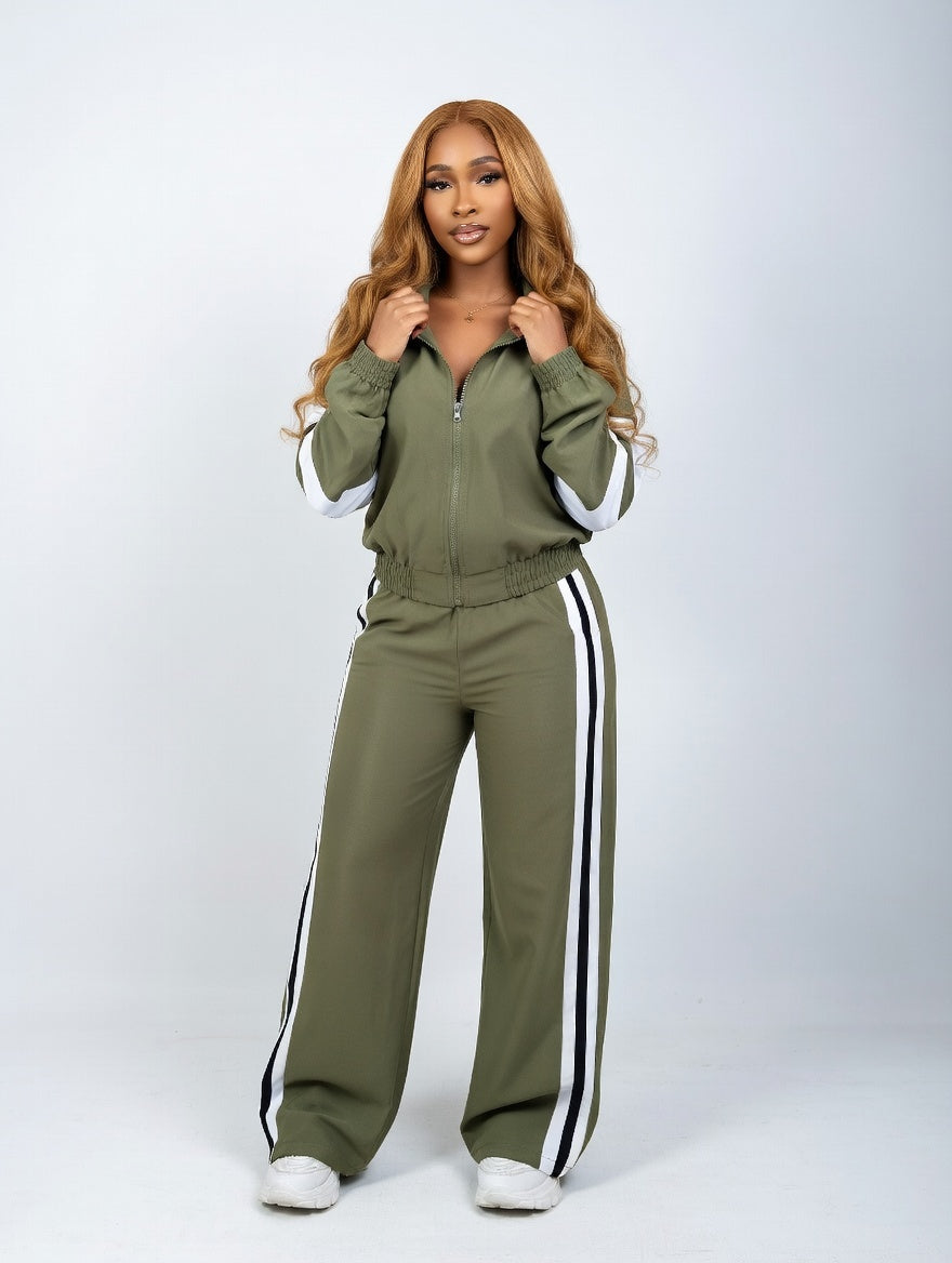 Street Stand-Up Collar Jacket and Straight Wide-Leg Trousers Two-Piece Set