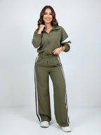 Street Stand-Up Collar Jacket and Straight Wide-Leg Trousers Two-Piece Set
