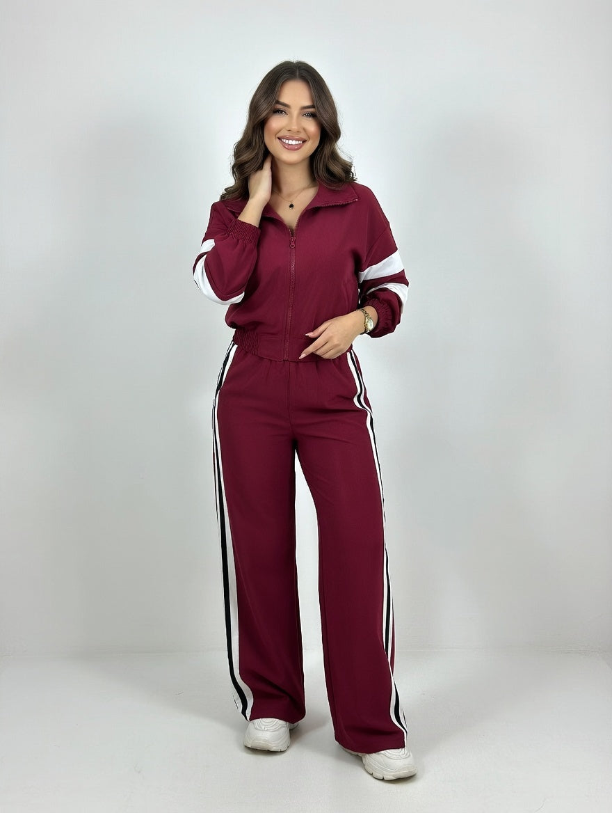 Street Stand-Up Collar Jacket and Straight Wide-Leg Trousers Two-Piece Set