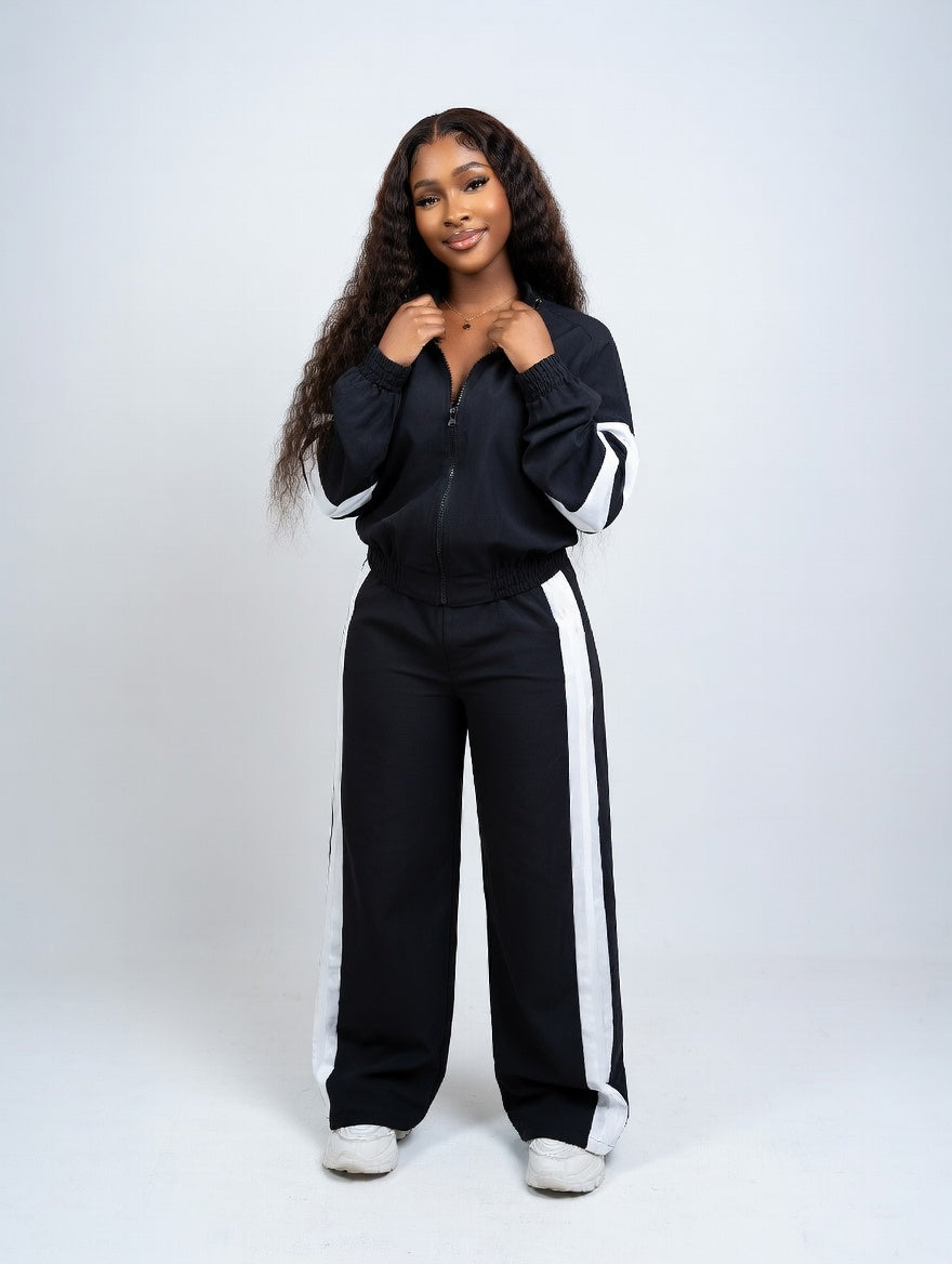 Street Stand-Up Collar Jacket and Straight Wide-Leg Trousers Two-Piece Set