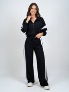 Street Stand-Up Collar Jacket and Straight Wide-Leg Trousers Two-Piece Set