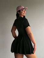 Front Button-Up Short Sleeve Collared Dress